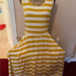 LuLaRoe Yellow and White Striped Midi Dress